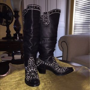 Lane Knee High Black Western Boots